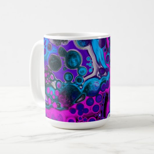 Lila, blaue, moderne Abstrakte Fluid Art Marmorzel Kaffeetasse (Vorderseite Links)