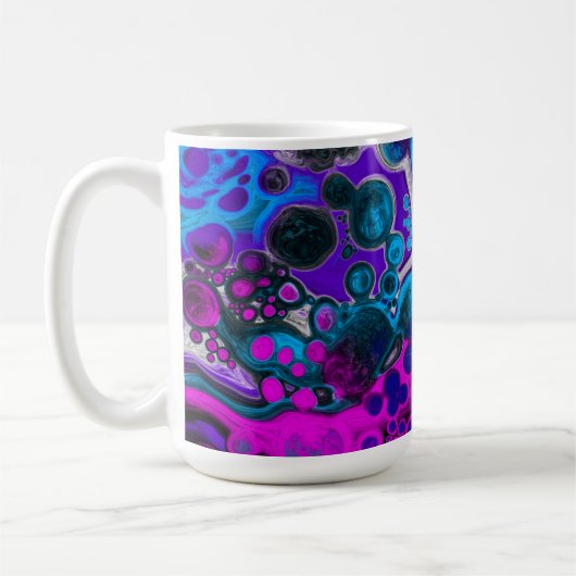 Lila, blaue, moderne Abstrakte Fluid Art Marmorzel Kaffeetasse (Links)