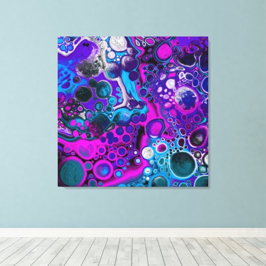 Lila, blaue, moderne Abstrakte Fluid Art Marmorzel Leinwanddruck (Insitu (Holzboden))