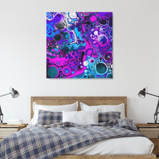 Lila, blaue, moderne Abstrakte Fluid Art Marmorzel Leinwanddruck (Insitu (Schlafzimmer))