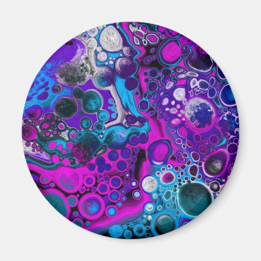 Lila, blaue, moderne Abstrakte Fluid Art Marmorzel Magnet (Vorne)