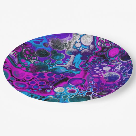 Lila, blaue, moderne Abstrakte Fluid Art Marmorzel Pappteller (Schrägansicht)