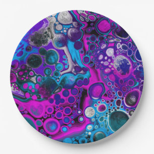 Lila, blaue, moderne Abstrakte Fluid Art Marmorzel Pappteller