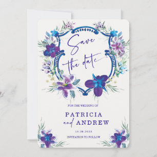 Lila Blaue Orchideen Hochzeit Save-the-Date-Einlad Einladung