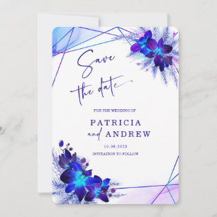 Lila Blaue Orchideen Hochzeit Save the Date Einladung