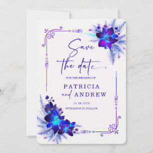 Lila Blaue Orchideen Hochzeit Termin merken Einladung