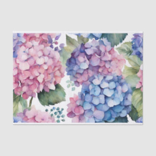 Lila, blaue, rosa Wasserfarbe Hydrangea-Blume Seidenpapier