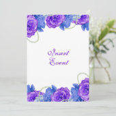 Lila blaue Rosengeburtstagshochzeit Einladung (Stehend Vorderseite)