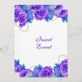Lila blaue Rosengeburtstagshochzeit Einladung (Vorne/Hinten)