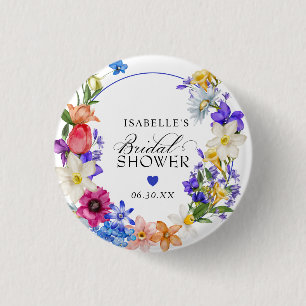 Lila Blaue Rote Wildblumen-Brautjungfernparty Button