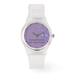 Lila blaue Schmetterlinge mit Zitat Armbanduhr