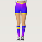 Lila blaue Shorts & Socken - gelb gestreifte Sport Leggings (Vorderseite)