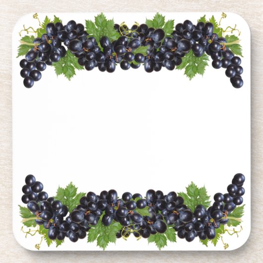 Lila Blaue Trauben mit grünen Blätter auf Weiß Getränkeuntersetzer (Vorderseite)