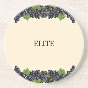 Lila blaue Trauben mit grünen Blättern auf beige B Getränkeuntersetzer