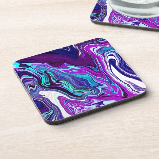 Lila, blaue und Aquamarine Abstrakte Fluid Art Getränkeuntersetzer (Linke Seite)