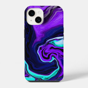 Lila, blaue und Aquamarine Abstrakte Fluid Art iPhone 14 Hülle