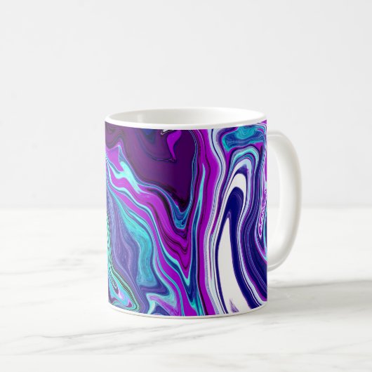 Lila, blaue und Aquamarine Abstrakte Fluid Art Kaffeetasse (VorderseiteRechts)