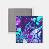 Lila, blaue und Aquamarine Abstrakte Fluid Art Magnet (Vorderseite/Rückseite)