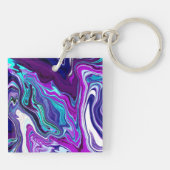 Lila, blaue und Aquamarine Abstrakte Fluid Art Schlüsselanhänger (Rückseite)
