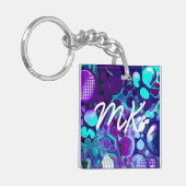 Lila, blaue und Aquamarine Abstrakte Fluid Art Schlüsselanhänger (Vorderseite links)