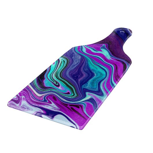 Lila, blaue und Aquamarine Abstrakte Fluid Art Schneidebrett (Ecke)