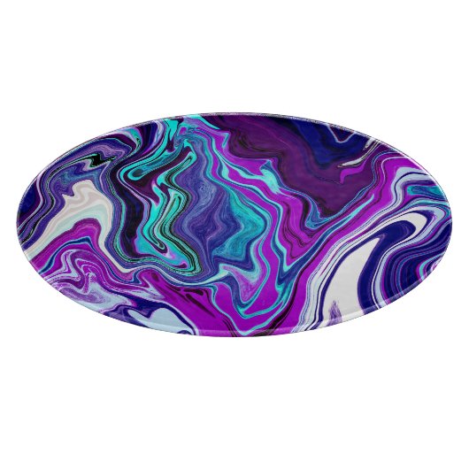 Lila, blaue und Aquamarine Abstrakte Fluid Art Schneidebrett (Ecke)