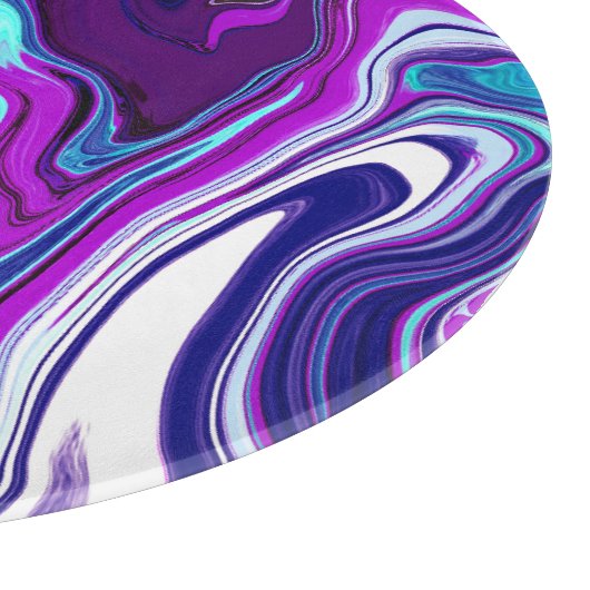 Lila, blaue und Aquamarine Abstrakte Fluid Art Schneidebrett (Ecke)