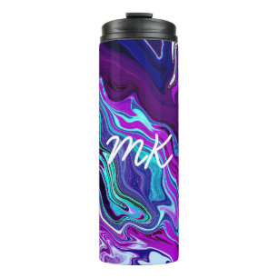 Lila, blaue und Aquamarine Abstrakte Fluid Art Thermosbecher