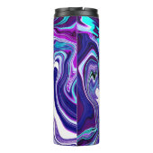 Lila, blaue und Aquamarine Abstrakte Fluid Art Thermosbecher (Rückseite)
