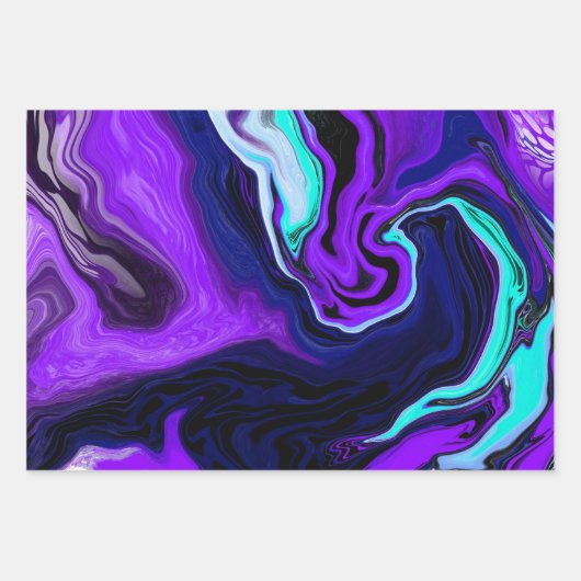 Lila, blaue und Aquamarine Abstrakte Marmorkunst Geschenkpapier Set (Vorderseite 3)