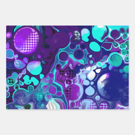 Lila, blaue und Aquamarine Abstrakte Marmorkunst Geschenkpapier Set (Vorderseite 2)