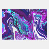 Lila, blaue und Aquamarine Abstrakte Marmorkunst Geschenkpapier Set (Vorderseite)