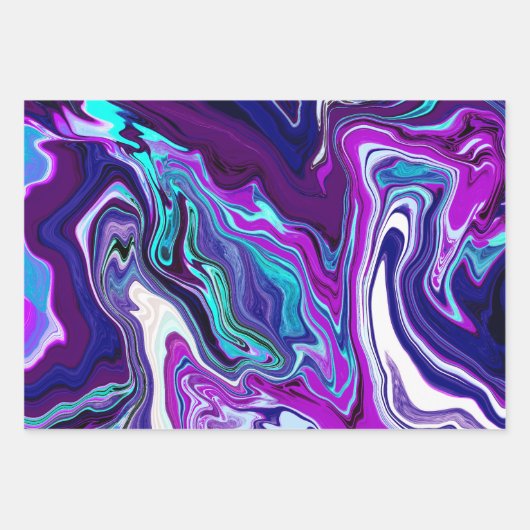 Lila, blaue und Aquamarine Abstrakte Marmorkunst Geschenkpapier Set (Vorderseite)