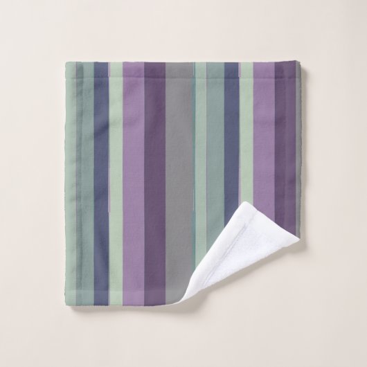 Lila, blaue und grüne Abstrakte Streifen Badhandtuch Set (Waschlappen)