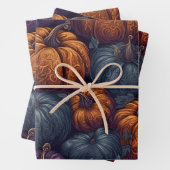 Lila, blaue und orangefarbene Pumpkins Geschenkpapier Set (Beispiel)