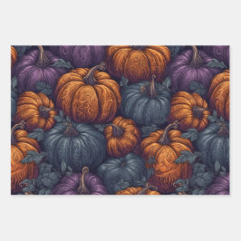 Lila, blaue und orangefarbene Pumpkins Geschenkpapier Set