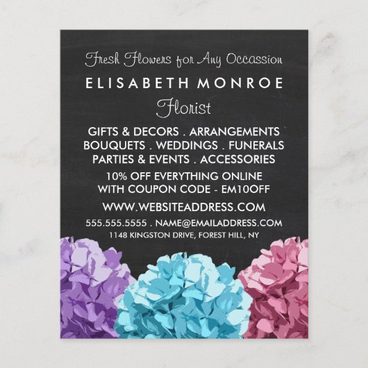 Lila, blaue und rosa Hydrangea-Skateboard Floristi Flyer (Vorne)