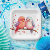 Lila, blaue und rosa Lovebirds Pappteller (Party)