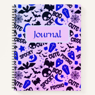 Lila, blaue und schwarze Halloween-Zeitschrift Notizblock