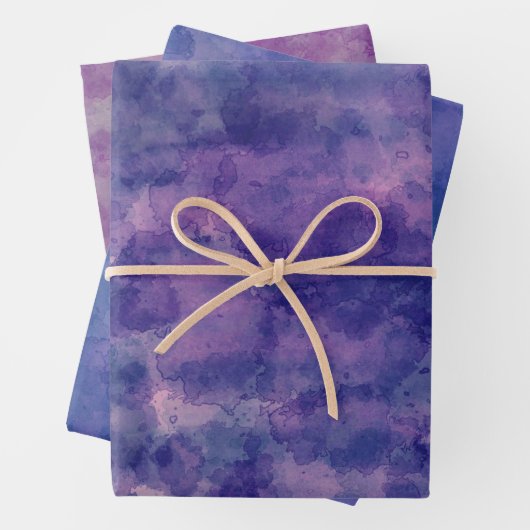 Lila blaue violette Wasserfarbenabstraktion Geschenkpapier Set (Beispiel)