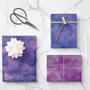 Lila blaue violette Wasserfarbenabstraktion Geschenkpapier Set