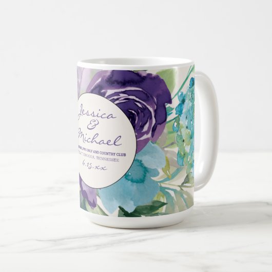 Lila blaue Wasserfarbe Gastgeschenk Hochzeit Kaffeetasse (VorderseiteRechts)