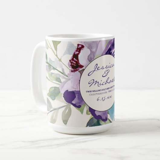Lila blaue Wasserfarbe Gastgeschenk Hochzeit Kaffeetasse (Vorderseite Links)