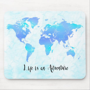 Lila & Blaue Weltkarte Leben ist ein Abenteuer Mousepad