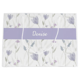 Lila Blaue Wildblumen-Wasserfarbe-Monogramm-Name Große Geschenktüte