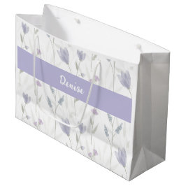 Lila Blaue Wildblumen-Wasserfarbe-Monogramm-Name Große Geschenktüte