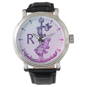 LILA BLAUENANCHOR MIT NAUTISCHEM FISCHMONOGRAMM ARMBANDUHR