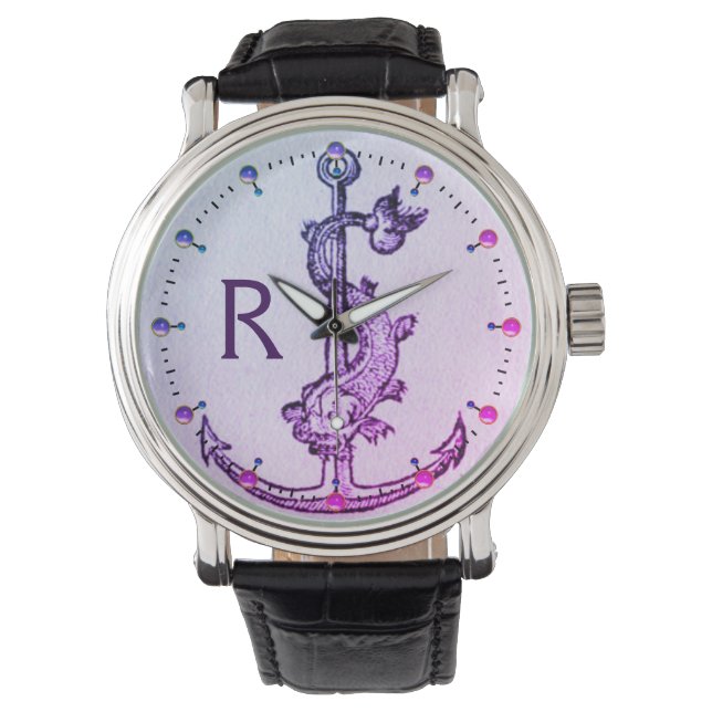 LILA BLAUENANCHOR MIT NAUTISCHEM FISCHMONOGRAMM ARMBANDUHR (Vorderseite)