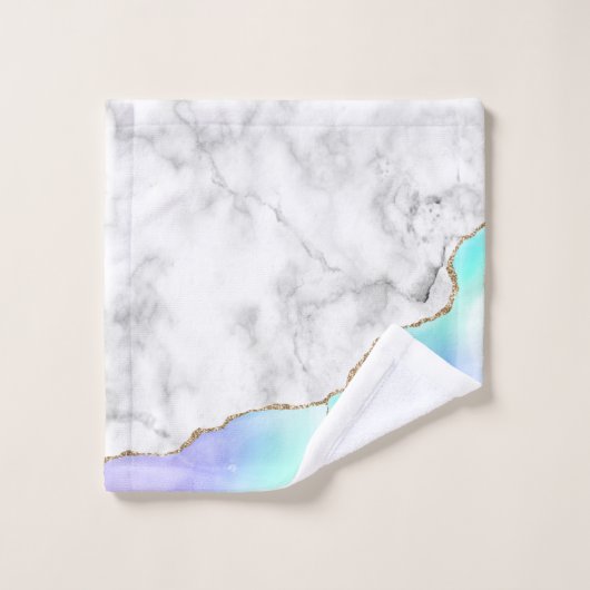 Lila , blauer Agate Gold Glitzer aus weißem Marmor Badhandtuch Set (Waschlappen)