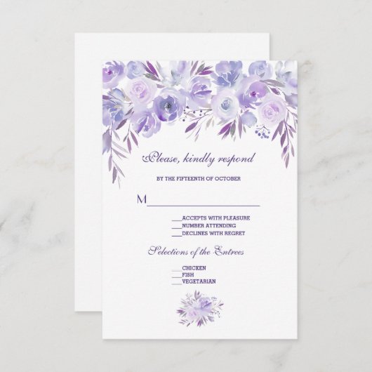 Lila Blauer Blumenzwiebelhochzeit RSVP (Vorne/Hinten)